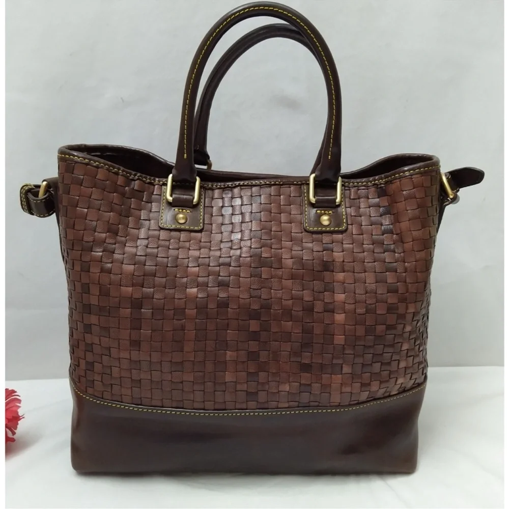 Dooney & Bourke Chocolate Tessuta Excellent Condition Woven Leather Tote - Picture 4 of 13